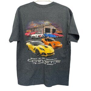 Corvette‎ Graphic T-Shirt Gildan Ultra Cotton Gray Mens Large BACK GRAPHIC